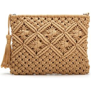 Women’s woven tan clutch purse